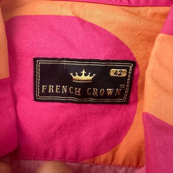 French Crown shirt Men 42 button up orange pink polka dots childcore rave - Picture 5 of 5